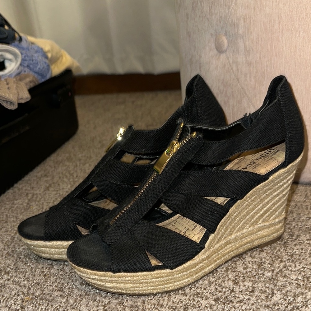 Merona Black Espadrille Wedge Sandals with Crisscross Straps